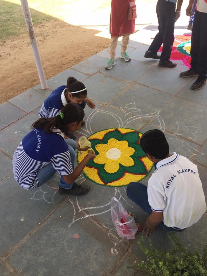 Students making Rangoli during Diwali — Royal Academy Alwar
