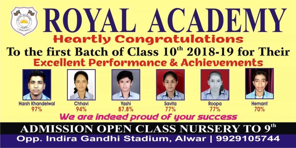 Royal Academy Alwar first Class X batch toppers 2018-19